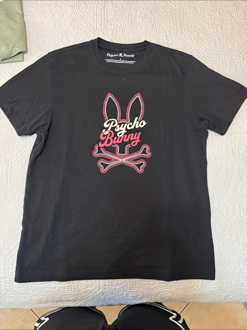 Psycho Bunny Black Tee with Pink & Cream Logo